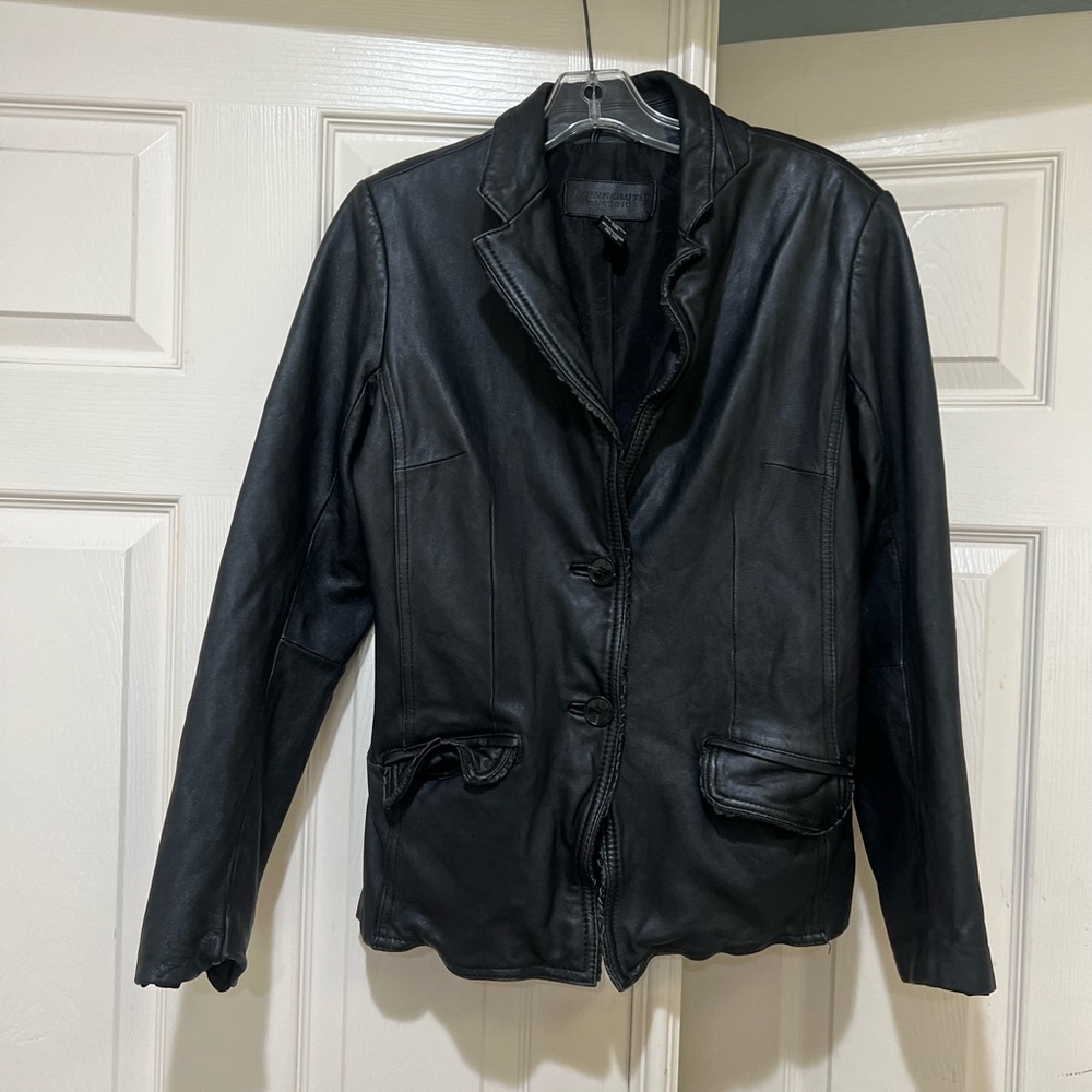 VNTG 80s Jaclyn Smith Women Small Distressed Leather Jacket‎ Grunge Goth Biker